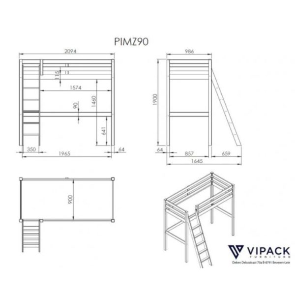 Vipack - Pino High Sleeper with Sofa Bed - White For Discount