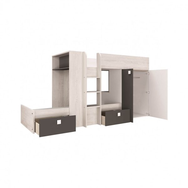 Trasman Barca Bunk Bed in Antraciet Pino with Wardrobe and Storage For Cheap