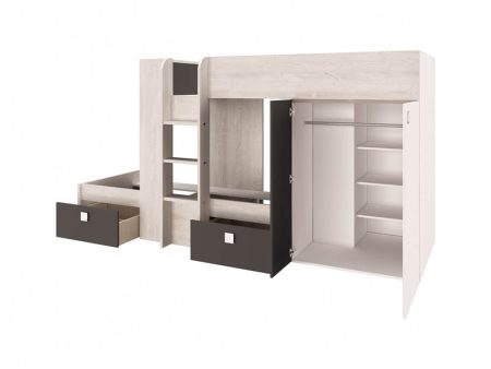 Trasman Barca Bunk Bed in Antraciet Pino with Wardrobe and Storage For Cheap