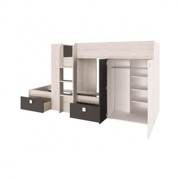 Trasman Barca Bunk Bed in Antraciet Pino with Wardrobe and Storage For Cheap