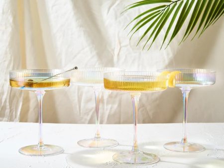 Set of 4 Ripple Ribbed Champagne Coupe Iridescent Colored Supply