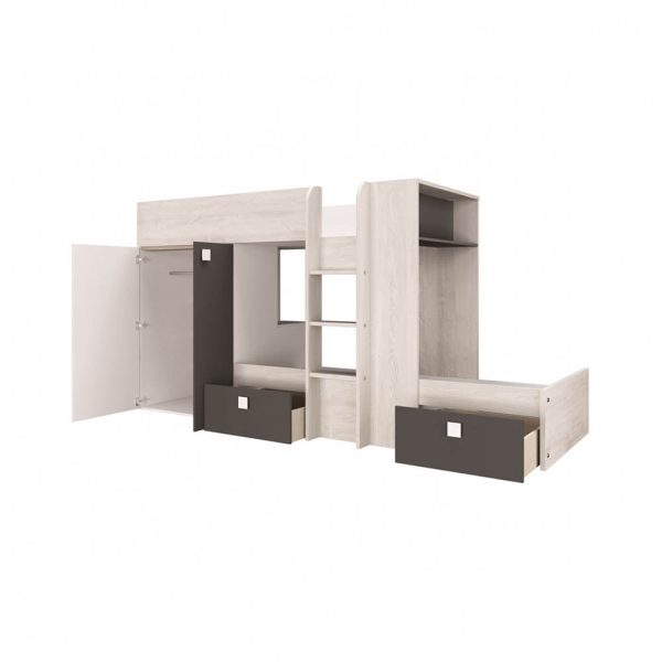 Trasman Barca Bunk Bed in Antraciet Pino with Wardrobe and Storage For Cheap