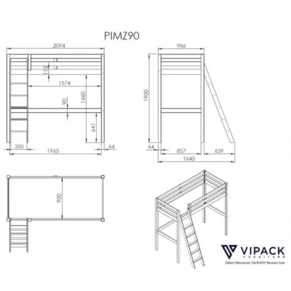 Vipack - Pino High Sleeper with Single Bed - Grey Online Sale