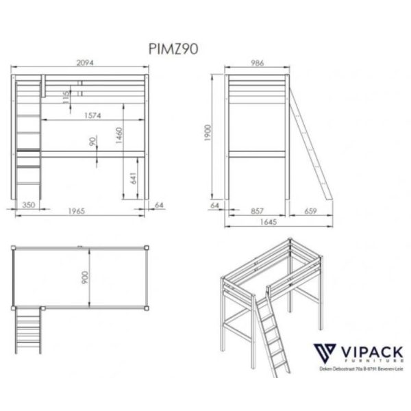 Vipack - Pino High Sleeper with Sofa Bed and Bookcase For Sale