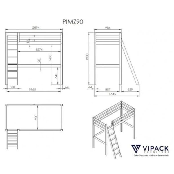 Vipack - Pino High Sleeper with Sofa Bed and 4 Door Chest of Drawers - White Online