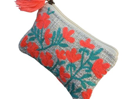 Red Embroidered Floral Coin Purse For Sale