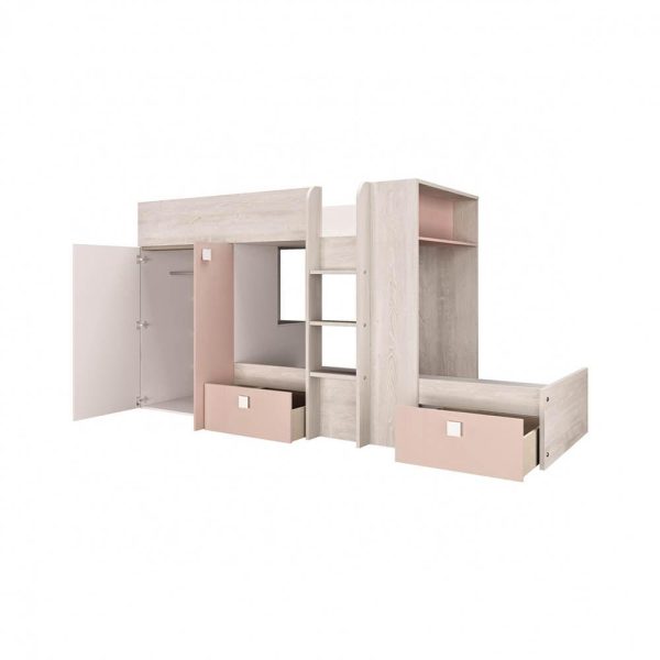 Trasman Barca Bunk Bed With Wardrobe in Antique Pink For Sale