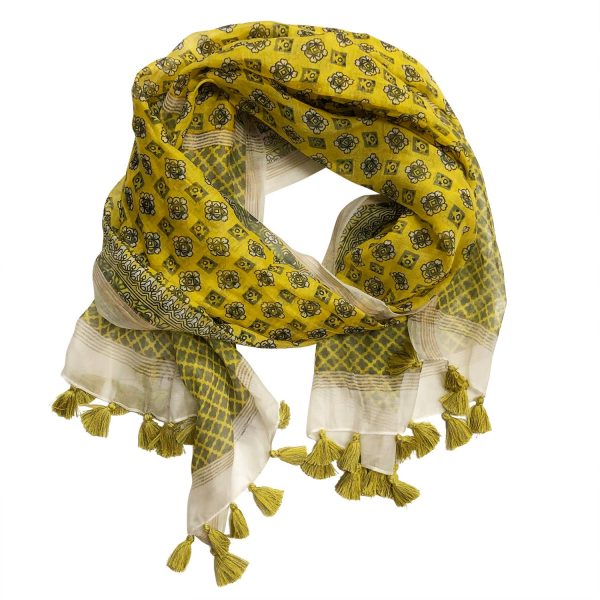 Milana Fringed Cotton Scarf Yellow Online