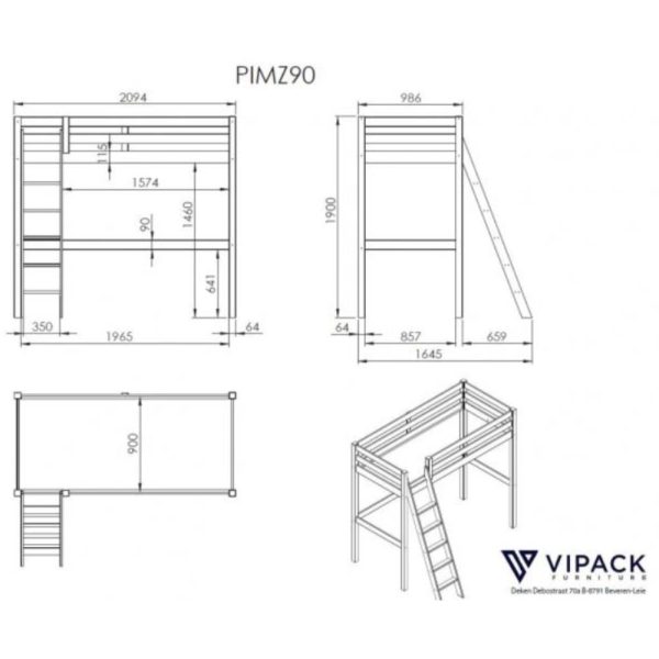 Vipack - Pino High Sleeper with Single Bed and 2 Door Chest of Drawers - White Discount