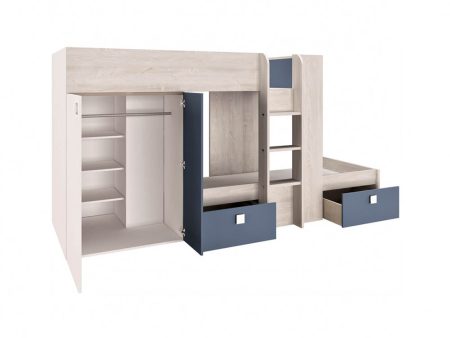 Smokey Blue Bunk Beds with Wardrobe and Storage by Trasman For Cheap