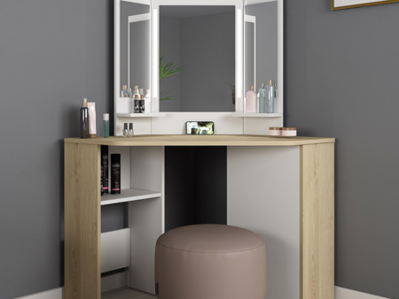 Trasman Vanity Chic Desk in White  Oak For Discount