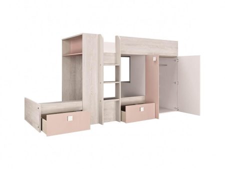 Trasman Barca Bunk Bed With Wardrobe in Antique Pink For Sale